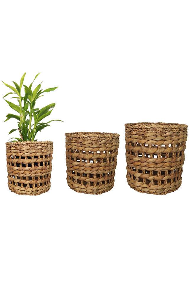 S/3 Lined Woven Seagrass Planter : 39D x 39cmH - Holstens