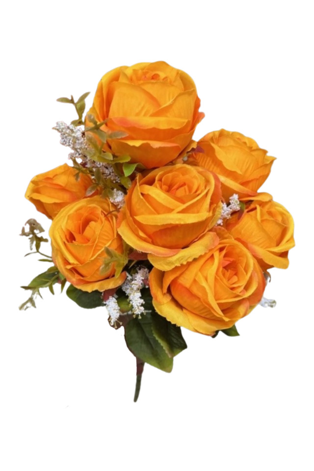 ROSE ROSES ARTIFICIAL ARTIFICIALS FLOWERS FLOWER STEM STEMS INDIAN INDIANS BOLLYWOOD BOLLYWOODS BRIGHT BRIGHTS VIBRANT VIBRANTS BUNCH BUNCHES WITH WITHS GYP GYPS Saffron yellow brown  