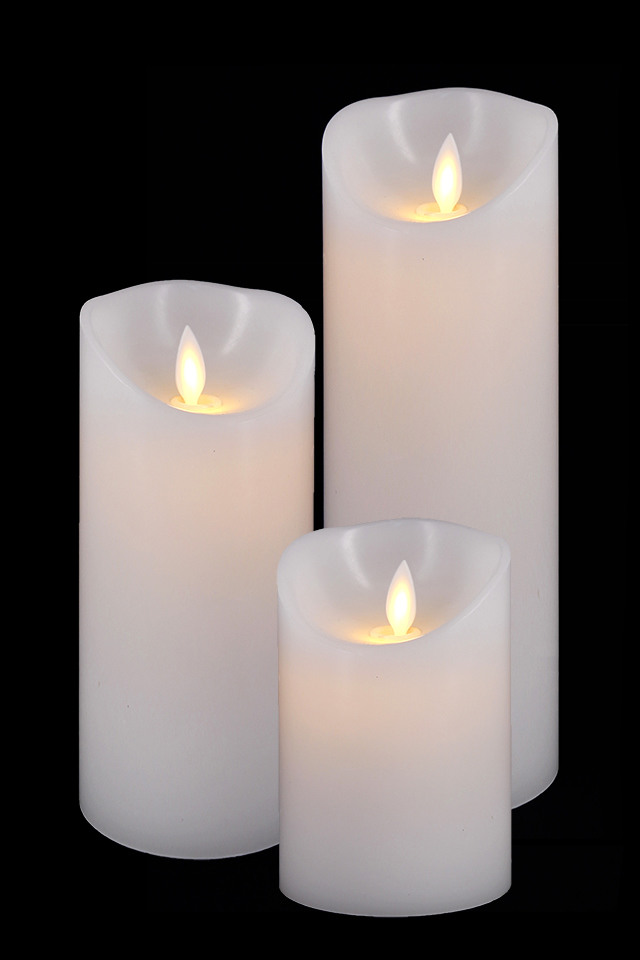 notifikation kapitel i live S/3 Moving Flame Real Wax LED Candles (Req. 3xAAA Batteries) : 75D x 125 /  175 / 225mmH - Holstens